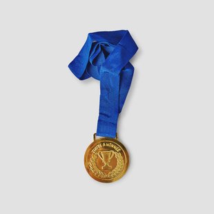 Gouden medaille met blauw lint