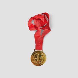 Gouden medaille met rood lint