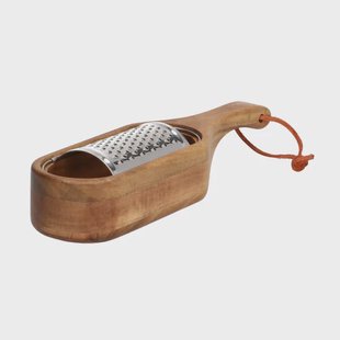 Rasp met opvangbak, metaal en hout, 24 ,5 cm