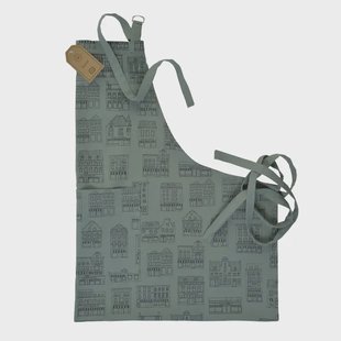 Schort, bio-katoen, grijsgroen met geveltjes