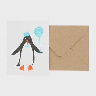 Kaart met envelop, pinguin met ballon