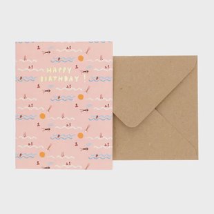 Kaart met envelop, verjaardag, zwemmen