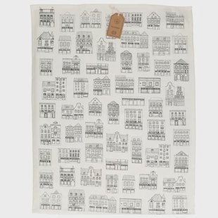 Theedoek, bio-katoen, wit met zwarte geveltjes, 50 x 70 cm