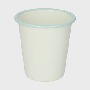 Beker, emaille, wit met blauwe rand