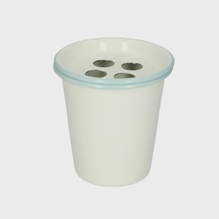 Tandenborstelhouder, emaille, wit met blauwe rand