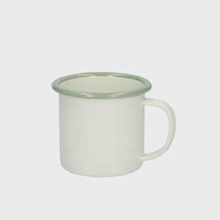 Beker met oor, emaille, groengrijs/wit,&Oslash; 7 cm