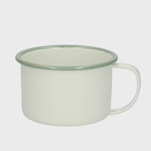 Beker met oor, emaille, groengrijs/wit,&Oslash; 11 cm