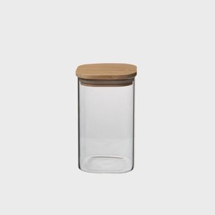 Opbergpot vierkant, glas en bamboe, 540 ml