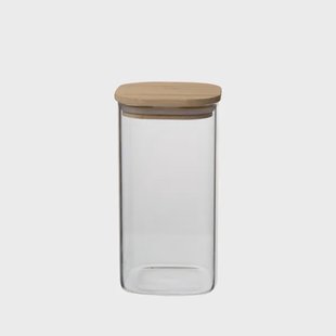Opbergpot vierkant, glas en bamboe, 780 ml