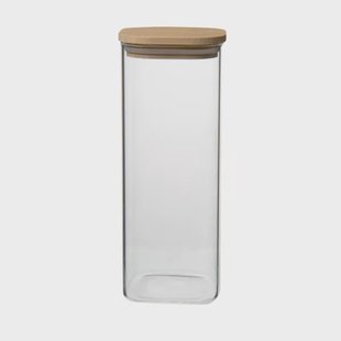 Opbergpot vierkant, glas en bamboe, 980 ml