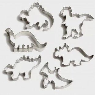 Uitsteekvormen voor Dinosauruskoekjes, RVS, set van 6 stuks