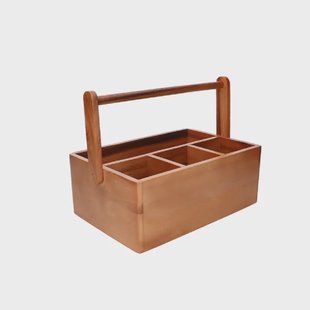 Opbergbak met 4 vakken en handvat, acaciahout, 33 x 21 x 21 cm