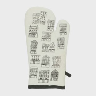 Ovenwant, bio-katoen, wit met zwarte geveltjes