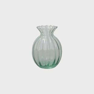 Vaas, ribbels, groen glas, 12 cm