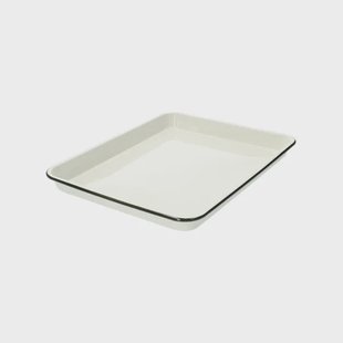 Dienblad&amp;bakplaat, emaille, wit/zwart, 42 x 32 cm