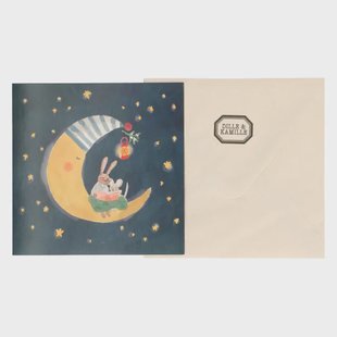 Kerstkaart + envelop, vierkant, maan met haas