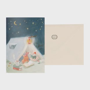 Kerstkaart + envelop, tent met dieren