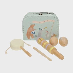 Muziekkoffer, 4 instrumenten, karton en fsc hout