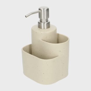 Zeeppomp met 2 houders, aardewerk en rvs, beige spikkel