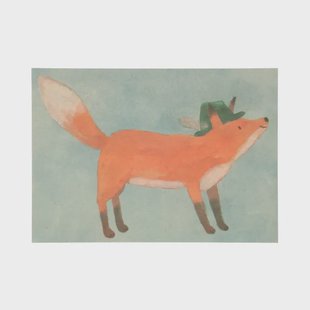 Kaart, vos met fedora hoed