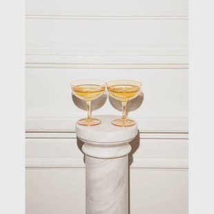 Vondels champagne coupe glas ripple amber (set van 2)