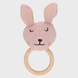 Rammelaar met bijtring, GOTS katoen, konijn