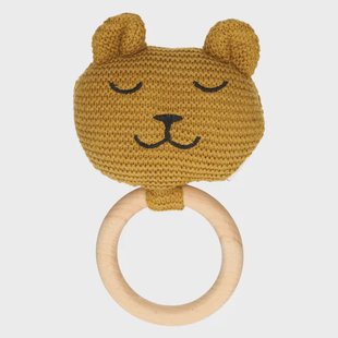 Rammelaar met bijtring, GOTS katoen, beer