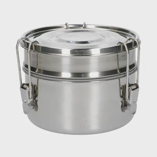 Lunchbox met siliconen ring, RVS, rond en dubbellaags, 1400 ml