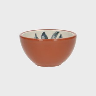 Kom, terracotta, blauw blad, 9,5 x 5 cm