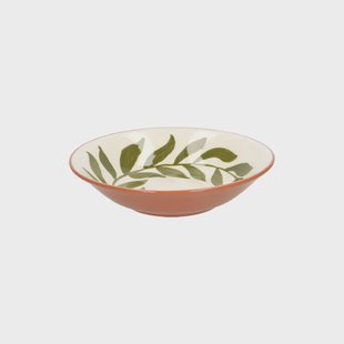 Diep bord, terracotta, groen blad, 22 x 5,5 cm