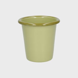 Beker, emaille, lichtgroen met een olijfgroene rand,&Oslash;8 CM