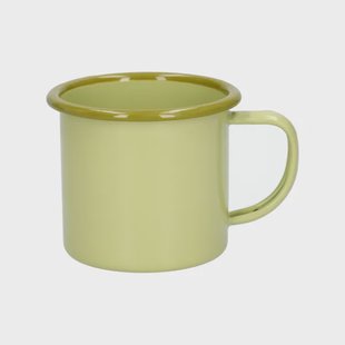 Beker met oor, emaille, olijfgroen met lichtgroen rand,&Oslash;8 CM