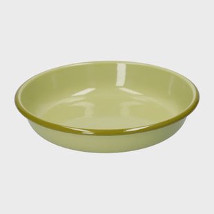 Diep bord, emaille, lichtgroen met olijfgroen randje,&Oslash;22 CM