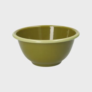 Schaal, emaille, olijfgroen met lichtgroen randje,&Oslash;14 CM