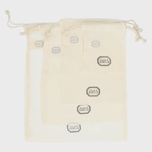 Afweeg- en bewaarzakjes, bio-katoen, set van 4 maten