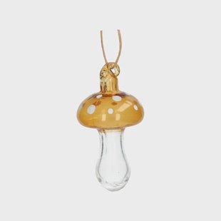 Hanger paddenstoel met stippen, glas, oker, 9 cm