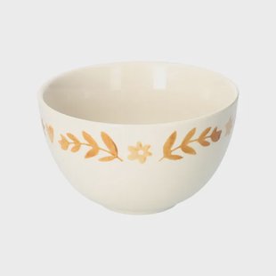 Kom, steengoed, gedecoreerd met takjes, oker,&Oslash;13 x 7,5 cm
