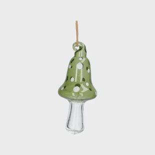 Hanger paddenstoel met stippen, glas, groen, 9 cm