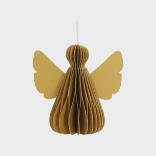 Hanger engeltje, papier, honingraat, oker, 8 cm