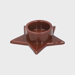 Kandelaar voor adventskaars, porselein, ster, roodbruin