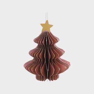 Hanger kerstboom, papier, honingraat, roodbruin, 9 cm