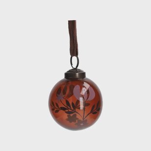 Kerstbal, beschilderd, glas, roze bloemen en hartjes,&Oslash;7 cm