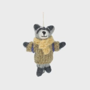 Kersthanger, wasbeer met kleintje, vilt