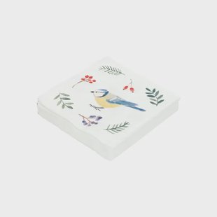 Servetten, papier, kerstgroen en vogel, 25 x 25 cm, 20 stuks