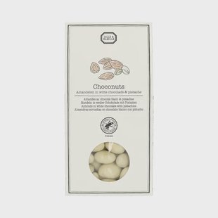 Amandelen in witte chocolade &amp; pistache, 100 gram