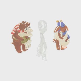 Cadeaulabels, papier, silhouet knuffelende dieren, 10 stuks