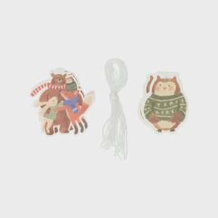 Cadeaulabels, papier, silhouet groepsknuffel en uil, 10 stuks