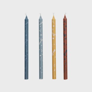 Dunne kaarsen met print, 4 stuks, 20 cm