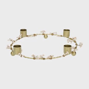 Kandelaar, messing, ring met besjes, 23 cm