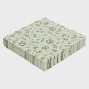 Servetten, papier, kerstgroen takjes, 33 x 33 cm, 20 stuks